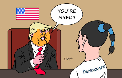 Cartoon: The Apprentice (medium) by Erl tagged politik,wahl,usa,sieger,donald,trump,präsident,kabinett,abschaffung,demokratie,tv,the,apprentice,karikatur,erl,politik,wahl,usa,sieger,donald,trump,präsident,kabinett,abschaffung,demokratie,tv,the,apprentice,karikatur,erl