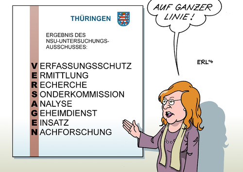 Cartoon: Thüringen NSU-Ausschuss (medium) by Erl tagged nsu,mord,mordserie,rechtsextremismus,untersuchungsausschuss,thüringen,verfassungsschutz,versagen,auf,ganzer,linie,ausschuss,vorsitz,vorsitzende,dorothea,marx,nsu,mord,mordserie,rechtsextremismus,untersuchungsausschuss,thüringen,verfassungsschutz,versagen,auf,ganzer,linie,ausschuss,vorsitz,vorsitzende,dorothea,marx