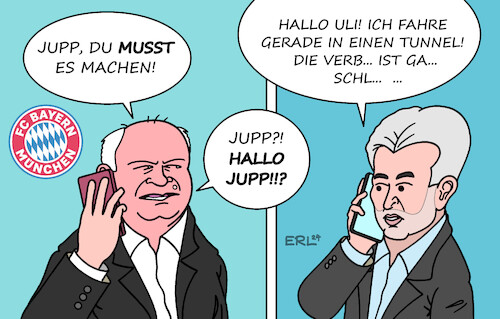 Cartoon: Trainersuche II (medium) by Erl tagged politik,sport,fussball,fc,bayern,muenchen,trennung,trainer,thomas,tuchel,suche,nachfolger,absagen,trainersuche,uli,hoeness,freund,jupp,heynckes,notlüge,tunnel,verbindung,schlecht,handy,karikatur,erl,politik,sport,fussball,fc,bayern,muenchen,trennung,trainer,thomas,tuchel,suche,nachfolger,absagen,trainersuche,uli,hoeness,freund,jupp,heynckes,notlüge,tunnel,verbindung,schlecht,handy,karikatur,erl