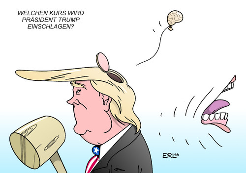 Cartoon: Trump Kurs (medium) by Erl tagged usa,wahl,präsident,donald,trump,populismus,rassismus,sexismus,kurs,richtung,ungewissheit,mund,hirn,gehirn,holzhammer,karikatur,erl,usa,wahl,präsident,donald,trump,populismus,rassismus,sexismus,kurs,richtung,ungewissheit,mund,hirn,gehirn,holzhammer,karikatur,erl