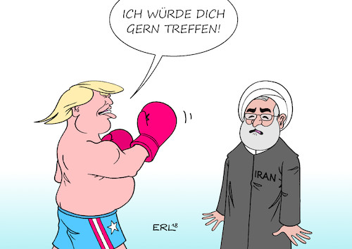 Cartoon: Trump schlägt Iran Treffen vor (medium) by Erl tagged politik,usa,kündigung,rückzug,atomabkommen,iran,sanktionen,gefahr,wirtschaft,drohungen,vorschlag,treffen,gesprächsangebot,präsident,donald,trump,boxen,boxer,treffer,hassan,rohani,karikatur,erl,politik,usa,kündigung,rückzug,atomabkommen,iran,sanktionen,gefahr,wirtschaft,drohungen,vorschlag,treffen,gesprächsangebot,präsident,donald,trump,boxen,boxer,treffer,hassan,rohani,karikatur,erl