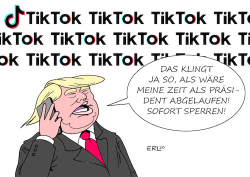 Cartoon: Trump Tik Tok (medium) by Erl tagged politik,usa,präsident,donald,trump,sperrung,tik,tok,wechat,internet,video,chat,china,begründung,datenschutz,kinder,jugendliche,karikatur,erl,politik,usa,präsident,donald,trump,sperrung,tik,tok,wechat,internet,video,chat,china,begründung,datenschutz,kinder,jugendliche,karikatur,erl