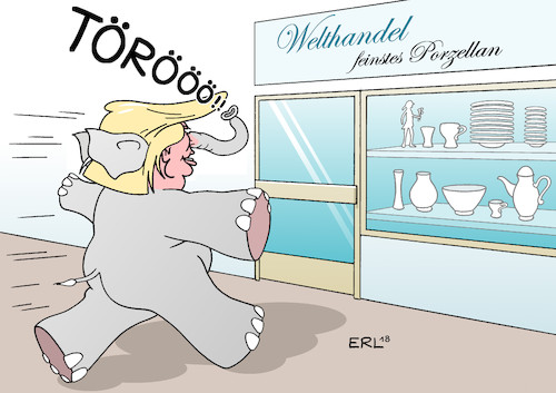 Cartoon: Trump Welthandel (medium) by Erl tagged politik,usa,präsident,donald,trump,wirtschaft,wirtschaftspolitik,nationalismus,abschottung,strafzölle,zölle,handel,welthandel,freihandel,einschränkung,gefährdung,egoismus,handeslkrieg,berater,wirtschaftsberater,rücktritt,elefant,porzellanladen,america,first,karikatur,erl,politik,usa,präsident,donald,trump,wirtschaft,wirtschaftspolitik,nationalismus,abschottung,strafzölle,zölle,handel,welthandel,freihandel,einschränkung,gefährdung,egoismus,handeslkrieg,berater,wirtschaftsberater,rücktritt,elefant,porzellanladen,america,first,karikatur,erl