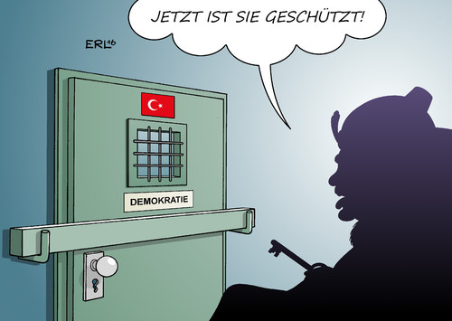 Cartoon: Türkei Demokratie (medium) by Erl tagged türkei,militärputsch,präsident,erdogan,rache,säuberung,verhaftung,verhaftungen,soldaten,juristen,richter,akademiker,gegner,gefängnis,ausnahmezustand,beschneidung,demokratie,sultan,karikatur,erl,türkei,militärputsch,präsident,erdogan,rache,säuberung,verhaftung,verhaftungen,soldaten,juristen,richter,akademiker,gegner,gefängnis,ausnahmezustand,beschneidung,demokratie,sultan,karikatur,erl