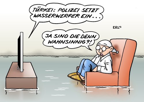 Cartoon: Türkei Hochwasser (medium) by Erl tagged türkei,istanbul,demonstration,protest,bauvorhaben,regierungschef,erdogan,autoritär,polizei,wasserwerfer,deutschland,hochwasser,fluss,pegel,türkei,istanbul,demonstration,protest,bauvorhaben,regierungschef,erdogan,autoritär,polizei,wasserwerfer,deutschland,hochwasser,fluss,pegel