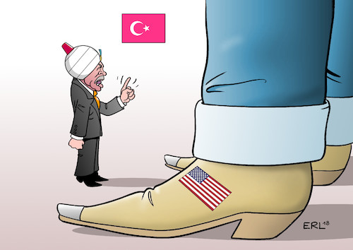 Cartoon: Türkei USA (medium) by Erl tagged politik,usa,präsident,donald,trump,türkei,erdogan,verhaftung,priester,sanktionen,politiker,minister,strafzölle,handelskrieg,zölle,produkte,nationalismus,rechtspopulismus,autokratie,sultan,cowboy,wirtschaftskrise,währungskrise,finanzen,lira,karikatur,erl,politik,usa,präsident,donald,trump,türkei,erdogan,verhaftung,priester,sanktionen,politiker,minister,strafzölle,handelskrieg,zölle,produkte,nationalismus,rechtspopulismus,autokratie,sultan,cowboy,wirtschaftskrise,währungskrise,finanzen,lira,karikatur,erl