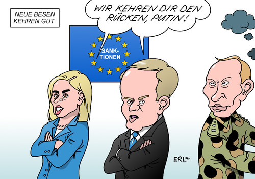 Cartoon: Tusk Mogherini (medium) by Erl tagged eu,personal,entscheidung,posten,spitzenposten,ratspräsident,donald,tusk,außenbeauftragte,federica,mogherini,ukraine,konflikt,russland,präsident,putin,sanktionen,rücken,kehren,neue,besen,eu,personal,entscheidung,posten,spitzenposten,ratspräsident,donald,tusk,außenbeauftragte,federica,mogherini,ukraine,konflikt,russland,präsident,putin,sanktionen,rücken,kehren,neue,besen