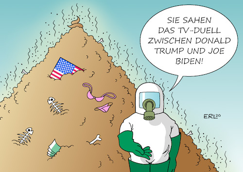 Cartoon: TV-Duell (medium) by Erl tagged politik,usa,wahl,präsident,wahlkampf,schlammschlacht,fernsehen,tv,duell,donald,trump,joe,biden,karikatur,erl,politik,usa,wahl,präsident,wahlkampf,schlammschlacht,fernsehen,tv,duell,donald,trump,joe,biden,karikatur,erl