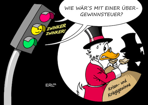 Cartoon: Übergewinnsteuer (medium) by Erl tagged politik,corona,pandemie,krieg,russland,ukraine,energie,rohstoffe,nahrungsmittel,verteuerung,krisengewinne,kriegsgewinne,diskussion,ampel,übergewinnsteuer,pro,spd,grüne,contra,fdp,reichtum,dagobert,duck,karikatur,erl,politik,corona,pandemie,krieg,russland,ukraine,energie,rohstoffe,nahrungsmittel,verteuerung,krisengewinne,kriegsgewinne,diskussion,ampel,übergewinnsteuer,pro,spd,grüne,contra,fdp,reichtum,dagobert,duck,karikatur,erl