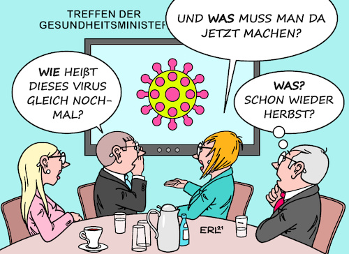 Cartoon: Überraschung (medium) by Erl tagged politik,corona,virus,pandemie,covid19,vierte,welle,überraschung,politiker,politikerinnen,unvorbereitet,treffen,gesundheitsminister,gesundheitsministerinnen,karikatur,erl,politik,corona,virus,pandemie,covid19,vierte,welle,überraschung,politiker,politikerinnen,unvorbereitet,treffen,gesundheitsminister,gesundheitsministerinnen,karikatur,erl