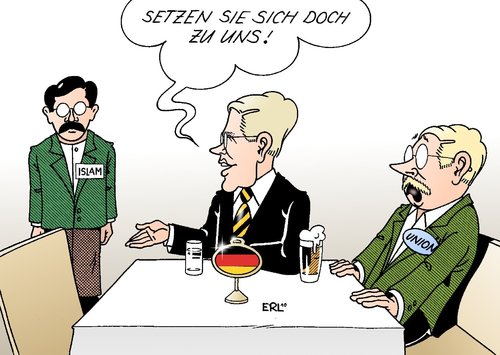 Cartoon: Union und Islam (medium) by Erl tagged cdu,csu,islam,bundespräsident,wulff,integration,ausgrenzung,angst,ablehnung,cdu,csu,islam,bundespräsident,christian wulff,integration,ausgrenzung,angst,ablehnung,christian,wulff