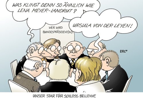 Cartoon: Unser Star für Schloss Bellevue (medium) by Erl tagged bundespräsident,bundespräsidentin,kandisat,suche,eurovision,song,contest,star,lena,meyer,landrut,ursula,von,der,leyen,bundespräsident,bundespräsidentin,kandisat,suche,eurovision song contest,lena meyer,landrut leyen,eurovision,song,contest,lena,meyer,landrut,leyen