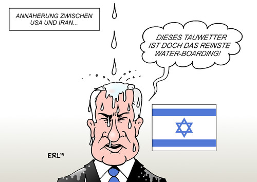 Cartoon: USA Iran Israel II (medium) by Erl tagged waterboarding,tropfen,wasser,tauwetter,netanjahu,benjamin,israel,ärger,skepsis,usa,annäherung,einigung,verhandlungen,sanktionen,embargo,verdacht,atombombe,atomprogramm,iran,iran,atomprogramm,atombombe,verdacht,embargo,sanktionen,verhandlungen,einigung,annäherung,usa,skepsis,ärger,israel,benjamin,netanjahu,tauwetter,wasser,tropfen,waterboarding