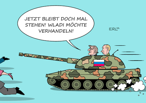 Cartoon: Verhandlungen (medium) by Erl tagged politik,altkanzler,gerhard,schröder,freund,wladimir,putin,bereitschaft,verhandlungen,krieg,angriff,überfall,russland,ukraine,panzer,karikatur,erl,politik,altkanzler,gerhard,schröder,freund,wladimir,putin,bereitschaft,verhandlungen,krieg,angriff,überfall,russland,ukraine,panzer,karikatur,erl