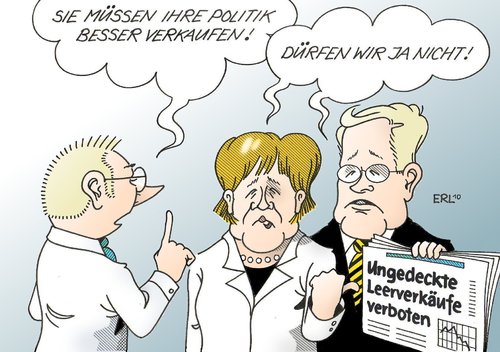 Cartoon: Verkaufen (medium) by Erl tagged leerverkauf,leerverkäufe,ungedeckt,verboten,verbot,schwarz,gelb,union,fdp,cdu,csu,merkel,westerwelle,politik,werbung,agentur,leerverkauf,leerverkäufe,ungedeckt,verboten,verbot,schwarz,gelb,union,csu,cdu,angela merkel,guido westerwelle,werbung,agentur,angela,merkel,guido,westerwelle