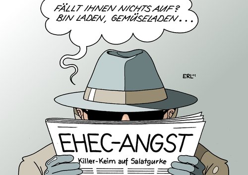 Cartoon: Verschwörungstheorie (medium) by Erl tagged verschwörung,verschwörungstheorie,ehec,keim,gemüse,gurke,salatgurke,terror,terrorismus,bin,laden,gemüseladen,angst,panik,killer,verschwörung,verschwörungstheorie,ehec,keim,gemüse,gurke,salatgurke,terror,terrorismus,laden,gemüseladen,angst,osama bin laden,osama,bin