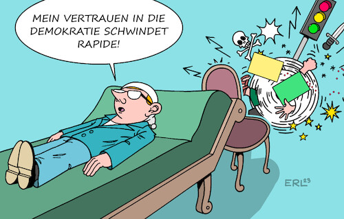 Cartoon: Vertrauen in die Demokratie (medium) by Erl tagged politik,demokratie,bürger,bürgerinnen,vertrauen,rückgang,probleme,lösung,staat,regierung,überforderung,streit,ampel,spd,grüne,fdp,pschoanalyse,couch,karikatur,erl,politik,demokratie,bürger,bürgerinnen,vertrauen,rückgang,probleme,lösung,staat,regierung,überforderung,streit,ampel,spd,grüne,fdp,pschoanalyse,couch,karikatur,erl