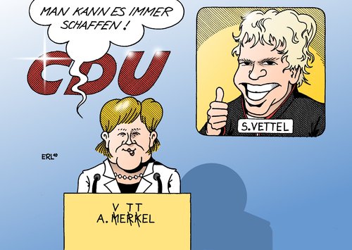 Cartoon: Vettel (medium) by Erl tagged cdu,parteitag,merkel,zuversicht,formel1,sebastian,vettel,weltmeister,cdu,zuversicht,sebastian vettel,weltmeister,parteitag,sebastian,vettel