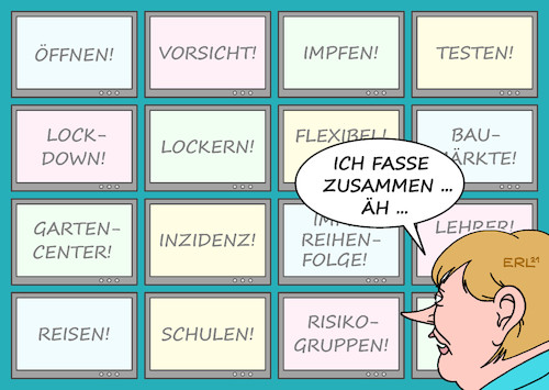 Cartoon: Videokonferenz (medium) by Erl tagged politik,corona,virus,pandemie,covid19,lockdown,lockerungen,videokonferenz,bundeskanzlerin,angela,merkel,ministerpräsidenten,ministerpräsidentinnen,flickenteppich,meinungen,linie,öffnen,impfen,impfung,reihenfolge,testen,lockern,schulen,lehrer,baumärkte,gartencenter,reisen,vorsicht,risikogruppen,flexibel,karikatur,erl,politik,corona,virus,pandemie,covid19,lockdown,lockerungen,videokonferenz,bundeskanzlerin,angela,merkel,ministerpräsidenten,ministerpräsidentinnen,flickenteppich,meinungen,linie,öffnen,impfen,impfung,reihenfolge,testen,lockern,schulen,lehrer,baumärkte,gartencenter,reisen,vorsicht,risikogruppen,flexibel,karikatur,erl