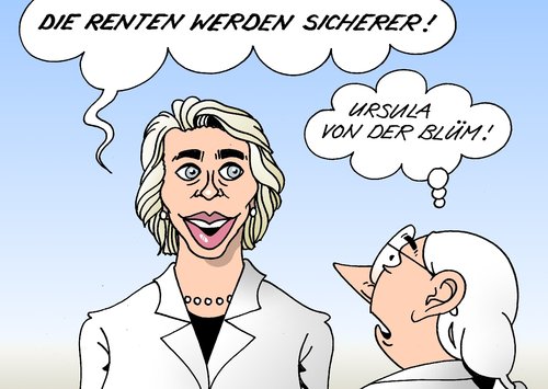 Cartoon: Von der Leyen (medium) by Erl tagged ursula,von,der,leyen,cdu,arbeitsministerin,rente,zuschuss,altersarmut,sicherheit,versprechen,norbert,blüm,von der leyen,cdu,arbeitsministerin,sicherheit,blüm,von,der,leyen