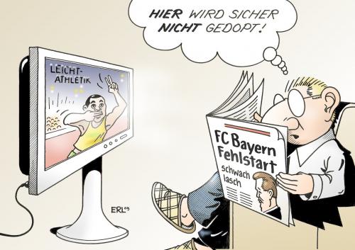 Cartoon: Vorbild FC Bayern (medium) by Erl tagged leichtathletik,wm,doping,fußball,fc,bayern,münchen,fehlstart,bundesliga,leichtathletik,wm,doping,fußball,fc,bayern,münchen,fehlstart,bundesliga,sport