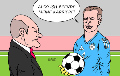 Cartoon: Vorbild Manuel Neuer (medium) by Erl tagged politik,sport,fußball,nationalmannschaft,torhüter,torwart,nationaltorhüter,nationaltorwart,manuel,neuer,karriere,ende,vorbild,bundesregierung,ampel,spd,grüne,fdp,bundeskanzler,olaf,scholz,führungsschwäche,karikatur,erl,politik,sport,fußball,nationalmannschaft,torhüter,torwart,nationaltorhüter,nationaltorwart,manuel,neuer,karriere,ende,vorbild,bundesregierung,ampel,spd,grüne,fdp,bundeskanzler,olaf,scholz,führungsschwäche,karikatur,erl