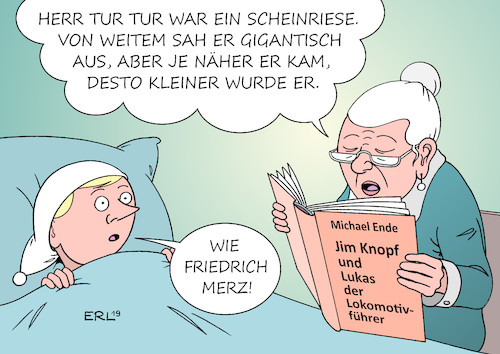 Cartoon: Vorlesen macht schlau (medium) by Erl tagged politik,partei,parteitag,cdu,krise,führung,vorsitz,annegret,kramp,karrenbauer,akk,pleiten,pech,pannen,kritik,friedrich,merz,führungsstil,inhalte,frage,kanzlerkandidatur,vertrauensfrage,kuschen,tiger,bettvorleger,scheinriese,herr,tur,jim,knopf,und,lukas,der,lokomotivführer,oma,großmutter,vorlesen,bildung,karikatur,erl,politik,partei,parteitag,cdu,krise,führung,vorsitz,annegret,kramp,karrenbauer,akk,pleiten,pech,pannen,kritik,friedrich,merz,führungsstil,inhalte,frage,kanzlerkandidatur,vertrauensfrage,kuschen,tiger,bettvorleger,scheinriese,herr,tur,jim,knopf,und,lukas,der,lokomotivführer,oma,großmutter,vorlesen,bildung,karikatur,erl