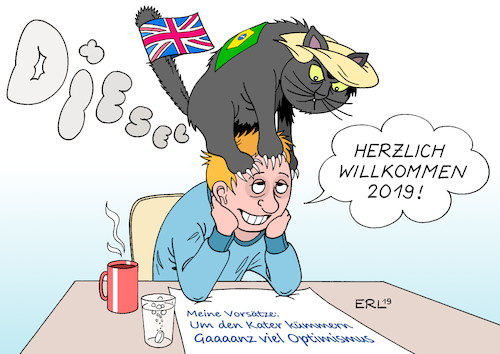 Cartoon: Vorsätze (medium) by Erl tagged politik,jahreswechsel,2018,2019,silvester,neujahr,feier,rausch,kater,gute,vorsätze,diesel,trump,brexit,brasilien,bolsonaro,optimismus,karikatur,erl,politik,jahreswechsel,2018,2019,silvester,neujahr,feier,rausch,kater,gute,vorsätze,diesel,trump,brexit,brasilien,bolsonaro,optimismus,karikatur,erl