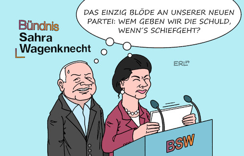 Cartoon: Wagenknecht-Partei (medium) by Erl tagged politik,partei,neu,gründung,parteitag,bsw,bündnis,sahra,wagenknecht,streit,austritt,linke,spd,ehemann,oskar,lafontaine,karikatur,erl,politik,partei,neu,gründung,parteitag,bsw,bündnis,sahra,wagenknecht,streit,austritt,linke,spd,ehemann,oskar,lafontaine,karikatur,erl