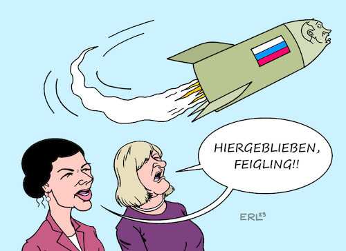 Cartoon: Wagenknecht Schwarzer (medium) by Erl tagged politik,krieg,angriff,überfall,wladimir,putin,russland,ukraine,hilfe,usa,gb,eu,nato,deutschland,waffenlieferungen,panzer,appell,sahra,wagenknecht,linke,alice,schwarzer,emma,stopp,waffen,initiative,diplomatie,frieden,karikatur,erl,politik,krieg,angriff,überfall,wladimir,putin,russland,ukraine,hilfe,usa,gb,eu,nato,deutschland,waffenlieferungen,panzer,appell,sahra,wagenknecht,linke,alice,schwarzer,emma,stopp,waffen,initiative,diplomatie,frieden,karikatur,erl