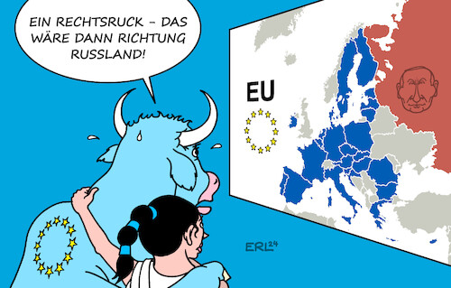 Cartoon: Wahlanalyse (medium) by Erl tagged politik,eu,europawahl,gefahr,rechtsruck,rechtspopulismus,verschiebung,kräfte,machtverhältnisse,richtung,russland,wladimir,putin,autokratie,diktatur,europa,stier,karikatur,erl,politik,eu,europawahl,gefahr,rechtsruck,rechtspopulismus,verschiebung,kräfte,machtverhältnisse,richtung,russland,wladimir,putin,autokratie,diktatur,europa,stier,karikatur,erl