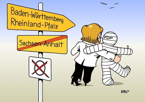 Cartoon: Wahlen (medium) by Erl tagged wahl,landtagswahl,sachsen,anhalt,baden,württemberg,rheinland,pfalz,partei,cdu,fdp,schwarz,gelb,bundesregierung,merkel,westerwelle,wanken,wahl,landtagswahl,sachsen anhalt,baden württemberg,rheinland,partei,cdu,fdp,schwarz,gelb,bundesregierung,sachsen,anhalt,baden,württemberg