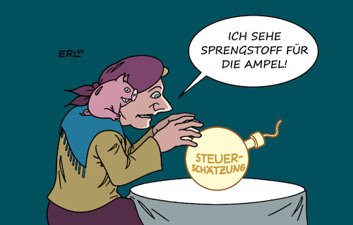 Cartoon: Wahrsagerin Lindner (medium) by Erl tagged politik,bundesregierung,ampel,spd,grüne,fdp,streit,haushalt,schulden,schuldenbremse,sparen,sparkurs,steuern,steuerschätzung,wahrsagerin,finanzminister,christian,lindner,glaskugel,bombe,sprengstoff,sparschwein,karikatur,erl,politik,bundesregierung,ampel,spd,grüne,fdp,streit,haushalt,schulden,schuldenbremse,sparen,sparkurs,steuern,steuerschätzung,wahrsagerin,finanzminister,christian,lindner,glaskugel,bombe,sprengstoff,sparschwein,karikatur,erl