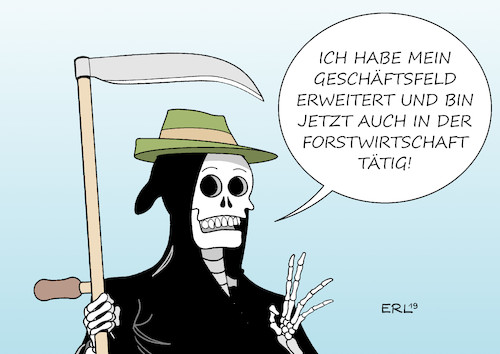 Cartoon: Waldsterben 2.0 (medium) by Erl tagged politik,ökologie,waldsterben,zweite,auflage,klimawandel,erderwärmung,stürme,schädlinge,tod,sense,co2,saurer,regen,umwelt,umweltschutz,mensch,tier,pflanze,baum,karikatur,erl,politik,ökologie,waldsterben,zweite,auflage,klimawandel,erderwärmung,stürme,schädlinge,tod,sense,co2,saurer,regen,umwelt,umweltschutz,mensch,tier,pflanze,baum,karikatur,erl