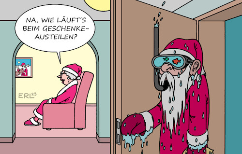 Cartoon: Weihnachtswetter (medium) by Erl tagged politik,klima,klimawandel,erderwärmung,weihnachten,regen,sturm,wärme,weihnachtsmann,geschenke,austeilen,nass,wasser,taucherbrille,schnorchel,feierabend,frau,karikatur,erl,politik,klima,klimawandel,erderwärmung,weihnachten,regen,sturm,wärme,weihnachtsmann,geschenke,austeilen,nass,wasser,taucherbrille,schnorchel,feierabend,frau,karikatur,erl