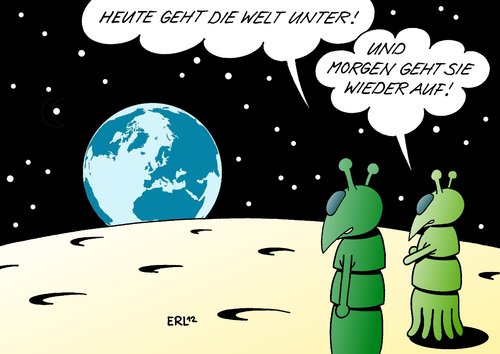 Cartoon: Weltuntergang (medium) by Erl tagged weltuntergang,mayakalender,maya,kalender,ende,endzeitstimmung,aberglaube,mond,außerirdische,weltuntergang