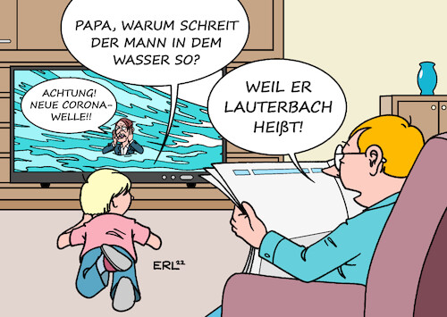 Cartoon: Wer nicht fragt bleibt dumm (medium) by Erl tagged politik,corona,virus,pandemie,covid19,gesundheitsminister,karl,lauterbach,warnung,sommerwelle,omikron,subtyp,variante,ba4,ba5,welle,wasser,fernsehen,zeitung,vater,sohn,kind,fragen,karikatur,erl,politik,corona,virus,pandemie,covid19,gesundheitsminister,karl,lauterbach,warnung,sommerwelle,omikron,subtyp,variante,ba4,ba5,welle,wasser,fernsehen,zeitung,vater,sohn,kind,fragen,karikatur,erl