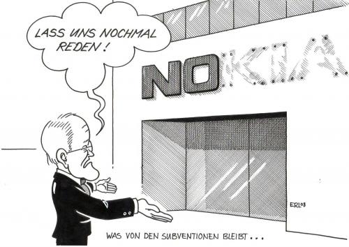 Cartoon: What remains of the subventions (medium) by Erl tagged nokia,nokia,massenentlassung,wirtschaftswachstum,arbeitlosigkeit,subventionen,rüttgers,ungerechtigkeit,globalisierung,firmenauswanderung,weltwirtschaft,rumänienumzug,streik,empörung,werkschließung,bochum,handy,handyproduzent,standortverlagerung,eukasse,subventionsheuschrecke,millionenhilfe,osteuropa,bundeswirtschaftsministerium,nordrheinwestfalen,arbeitskosten