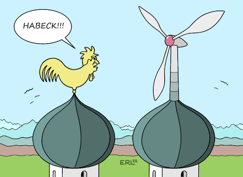 Cartoon: Windkraftausbau (medium) by Erl tagged politik,energie,krieg,russland,ukraine,beschleunigung,ausbau,erneuerbare,energien,windkraft,widerstand,bayern,ministerpräsident,markus,söder,cdu,kirchturm,wetterhahn,höhe,windrad,wirtschaftsminister,robert,habeck,grüne,karikatur,erl,politik,energie,krieg,russland,ukraine,beschleunigung,ausbau,erneuerbare,energien,windkraft,widerstand,bayern,ministerpräsident,markus,söder,cdu,kirchturm,wetterhahn,höhe,windrad,wirtschaftsminister,robert,habeck,grüne,karikatur,erl