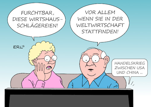 Cartoon: Wirtshausschlägerei (medium) by Erl tagged politik,wirtschaft,weltwirtschaft,konjunktur,abkühlung,handelsstreit,handelskrieg,usa,china,zölle,strafzölle,währung,yuan,abwertung,import,export,wirtshaus,schlägerei,wirtshausschlägerei,karikatur,erl,politik,wirtschaft,weltwirtschaft,konjunktur,abkühlung,handelsstreit,handelskrieg,usa,china,zölle,strafzölle,währung,yuan,abwertung,import,export,wirtshaus,schlägerei,wirtshausschlägerei,karikatur,erl