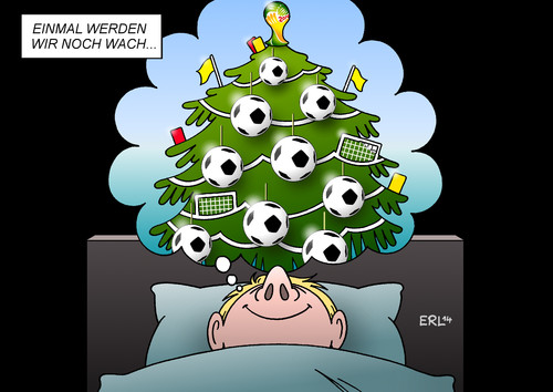 Cartoon: WM-Vorfreude (medium) by Erl tagged fußball,weltmeisterschaft,wm,brasilien,2014,eröffnung,vorfreude,weihnachten,christbaum,gelbe,rote,karte,eckfahne,traum,nacht,bett,wach,weihnachtslied,fußball,weltmeisterschaft,wm,brasilien,2014,eröffnung,vorfreude,weihnachten,christbaum,gelbe,rote,karte,eckfahne,traum,nacht,bett,wach,weihnachtslied