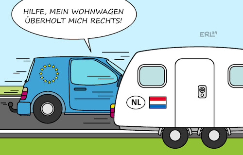 Cartoon: Wohnwagen (medium) by Erl tagged politik,niederlande,regierung,neu,rechtsruck,graue,eminenz,geert,wilders,europafeindlich,rechtspopulismus,rechtsextremismus,rechts,überholen,wohnwagen,auto,eu,europa,karikatur,erl,politik,niederlande,regierung,neu,rechtsruck,graue,eminenz,geert,wilders,europafeindlich,rechtspopulismus,rechtsextremismus,rechts,überholen,wohnwagen,auto,eu,europa,karikatur,erl