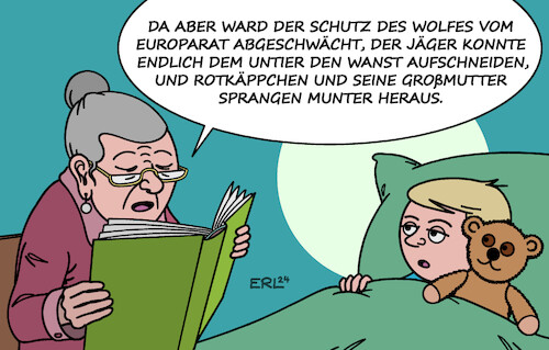 Cartoon: Wolfsschutz (medium) by Erl tagged politik,umwelt,natur,artenschutz,wolf,schutz,lockerung,europarat,rotkäppchen,großmutter,märchen,grimm,karikatur,erl,politik,umwelt,natur,artenschutz,wolf,schutz,lockerung,europarat,rotkäppchen,großmutter,märchen,grimm,karikatur,erl