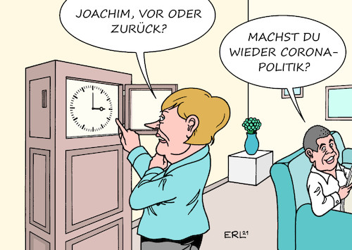 Cartoon: Zeitumstellung Merkel (medium) by Erl tagged politik,corona,virus,pandemie,bundeskanzlerin,angela,merkel,regierungsstil,abnutzung,vor,zurück,lockdown,lockerung,öffnung,zeitumstellung,winterzeit,sommerzeit,uhr,wohnung,joachim,sauer,karikatur,erl,politik,corona,virus,pandemie,bundeskanzlerin,angela,merkel,regierungsstil,abnutzung,vor,zurück,lockdown,lockerung,öffnung,zeitumstellung,winterzeit,sommerzeit,uhr,wohnung,joachim,sauer,karikatur,erl