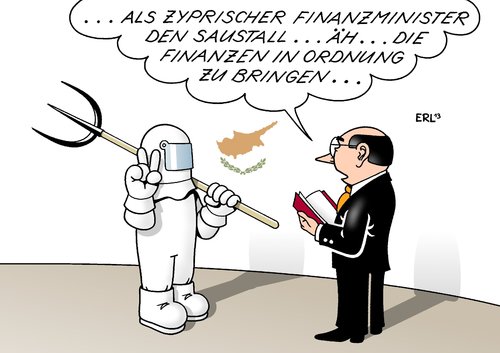 Cartoon: Zypern Finanzminister (medium) by Erl tagged zypern,schulden,banken,rettung,finanzminister,rücktritt,ernennung,amt,amtseid,saustall,ausmisten,schutzanzug,finanzen,geld,euro,zypern,schulden,banken,rettung,finanzminister,rücktritt,ernennung,amt,amtseid,saustall,ausmisten,schutzanzug,finanzen,geld,euro