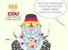 Cartoon: 100 Tage Armin Laschet (small) by Erl tagged politik,partei,cdu,vorsitz,armin,laschet,100,tage,amt,autorität,verlust,umfragewerte,schlecht,sticheleien,bayern,csu,markus,söder,ministerpräsident,provokation,landesverband,thüringen,aufstellung,hans,georg,maaßen,rechtsaußen,nähe,afd,hut,torte,gesicht,kerzen,gedicht,gratulation,jubiläum,karikatur,erl