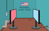 Cartoon: TV-Duell Trump - Harris (small) by Erl tagged politik,usa,wahl,tv,duell,harris,trump,beleidigungen,klo,fernsehen,karikatur,erl