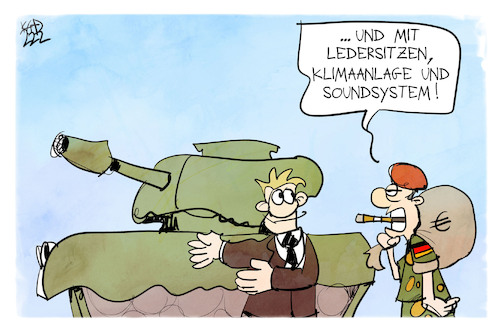 Cartoon: 100 Milliarden für die Rüstung (medium) by Kostas Koufogiorgos tagged karikatur,koufogiorgos,rüstung,panzer,luxus,geld,militär,bundeswehr,karikatur,koufogiorgos,rüstung,panzer,luxus,geld,militär,bundeswehr