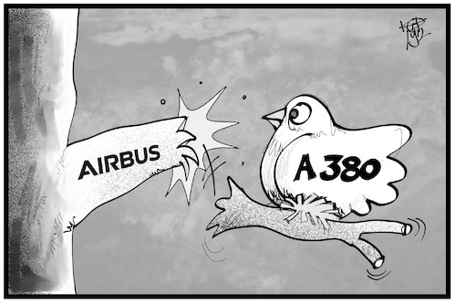 Cartoon: A 380-Ende (medium) by Kostas Koufogiorgos tagged karikatur,koufogiorgos,illustration,cartoon,aus,airbus,flugzeug,a380,jumbo,jet,wirtschaft,eads,karikatur,koufogiorgos,illustration,cartoon,aus,airbus,flugzeug,a380,jumbo,jet,wirtschaft,eads