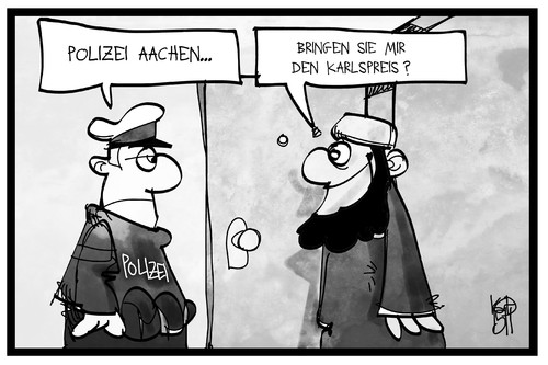 Cartoon: Aachen (medium) by Kostas Koufogiorgos tagged karikatur,koufogiorgos,illustration,cartoon,aachen,polizei,islamist,salafist,karlspreis,verhaftung,razzia,karikatur,koufogiorgos,illustration,cartoon,aachen,polizei,islamist,salafist,karlspreis,verhaftung,razzia